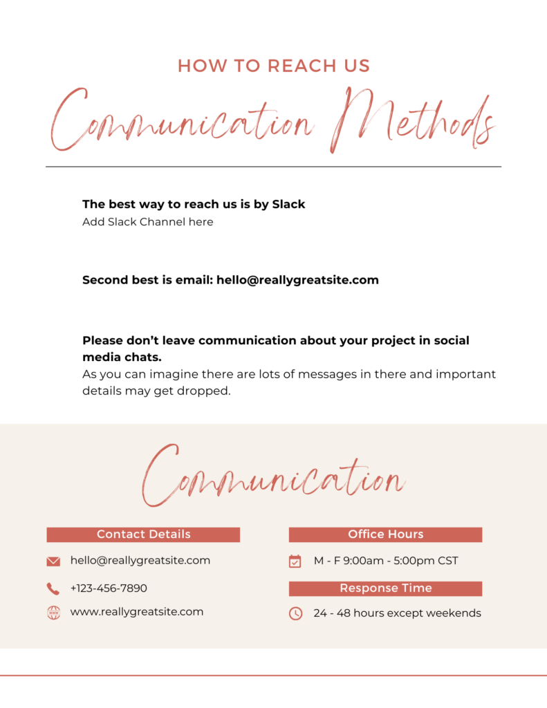 New Client Welcome Packet Example: How to Reach Us establishes boundaries and gives communication methods to clients.