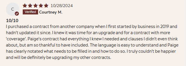 Professional wedding videographer contract testimonial