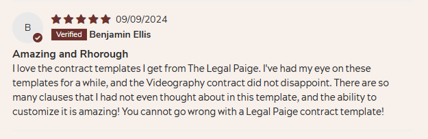 Testimonial about The Legal Paige's professional contract templates