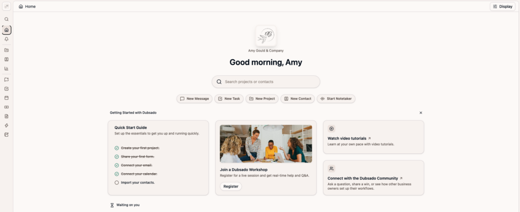 A screenshot of the new Dubsado 3.0 Home page as of September 13, 2026.